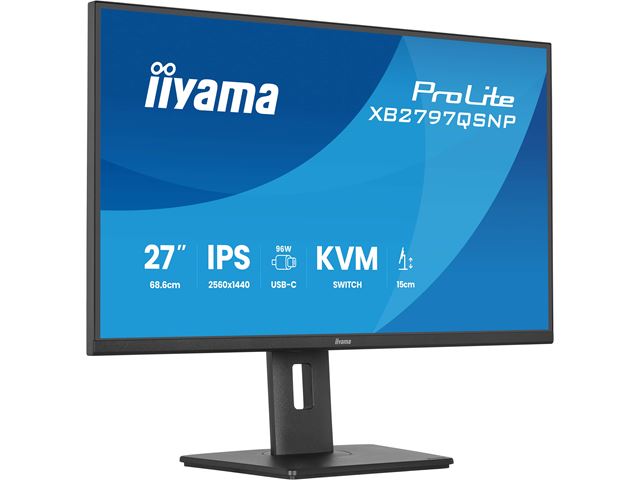 iiyama ProLite monitor XB2797QSNP-B1 27" IPS, WQHD, KVM Switch, USB-C dock with 96W pwer delivery and RJ45 (LAN), Ultra Slim Bezel, HDMI, Display Port, Height Adjustable image 16