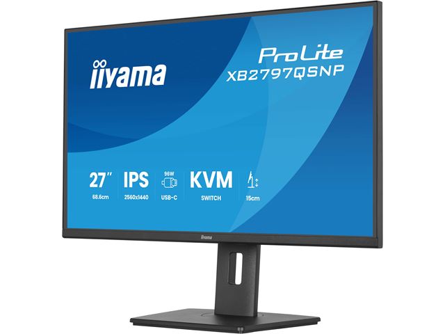 iiyama ProLite monitor XB2797QSNP-B1 27" IPS, WQHD, KVM Switch, USB-C dock with 96W pwer delivery and RJ45 (LAN), Ultra Slim Bezel, HDMI, Display Port, Height Adjustable image 17
