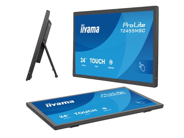 iiyama ProLite monitor T2455MSC-B2 24" Black, IPS, Projective Capacitive 10pt touch, HDMI, Display Port, edge-to-edge glass, anti fingerprint coating, integrated webcam & mic image 1