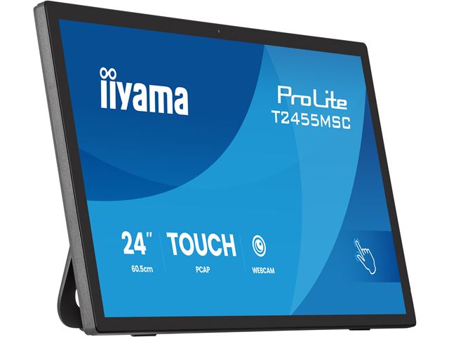 iiyama ProLite monitor T2455MSC-B2 24" Black, IPS, Projective Capacitive 10pt touch, HDMI, Display Port, edge-to-edge glass, anti fingerprint coating, integrated webcam & mic image 3