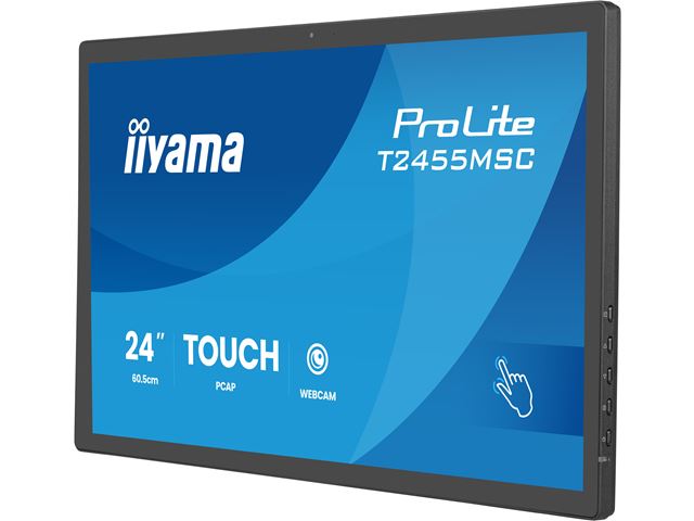 iiyama ProLite monitor T2455MSC-B2 24" Black, IPS, Projective Capacitive 10pt touch, HDMI, Display Port, edge-to-edge glass, anti fingerprint coating, integrated webcam & mic image 4
