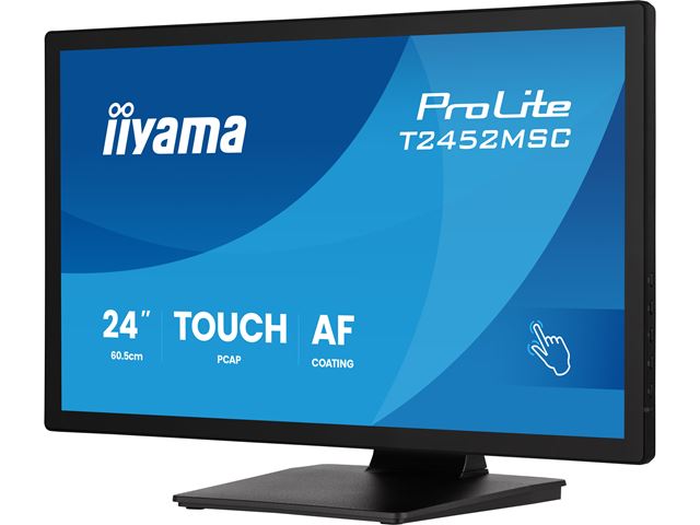 iiyama ProLite monitor T2452MSC-B2 24" Black, IPS, Projective Capacitive 10pt touch, HDMI, Display Port, edge-to-edge glass, anti fingerprint coating image 3