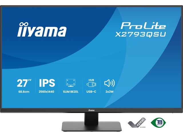 iiyama ProLite monitor X2793QSU-B1, 27" IPS, 75Hz, Black, 4-side slim bezel and QHD Res 2560×1440, HDMI, Display Port, USB Hub image 0