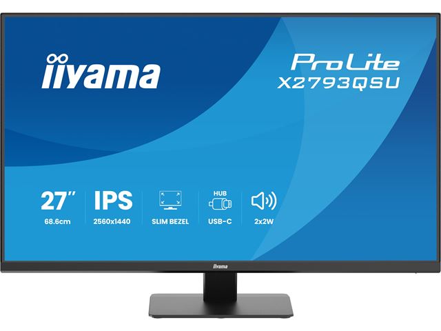 iiyama ProLite monitor X2793QSU-B1, 27" IPS, 75Hz, Black, 4-side slim bezel and QHD Res 2560×1440, HDMI, Display Port, USB Hub image 1