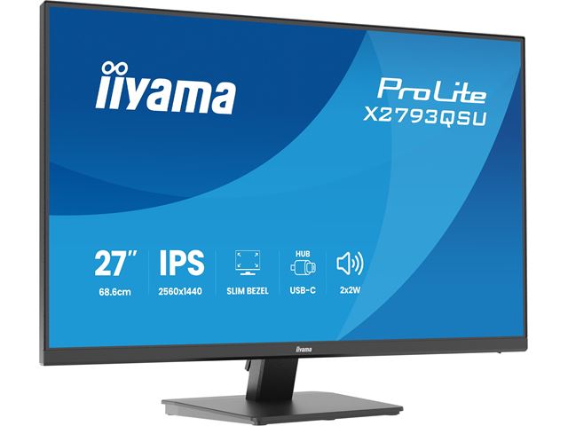 iiyama ProLite monitor X2793QSU-B1, 27" IPS, 75Hz, Black, 4-side slim bezel and QHD Res 2560×1440, HDMI, Display Port, USB Hub image 3