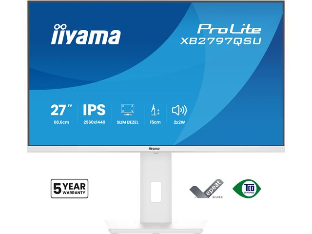 iiyama ProLite monitor XB2797QSU-W1 27" IPS, Height Adjustable, 2560x1440, 4-side slim bezel, 75hz, White, HDMI, Display Port, image 0