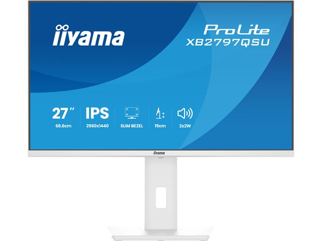 iiyama ProLite monitor XB2797QSU-W1 27" IPS, Height Adjustable, 2560x1440, 4-side slim bezel, 75hz, White, HDMI, Display Port, image 2