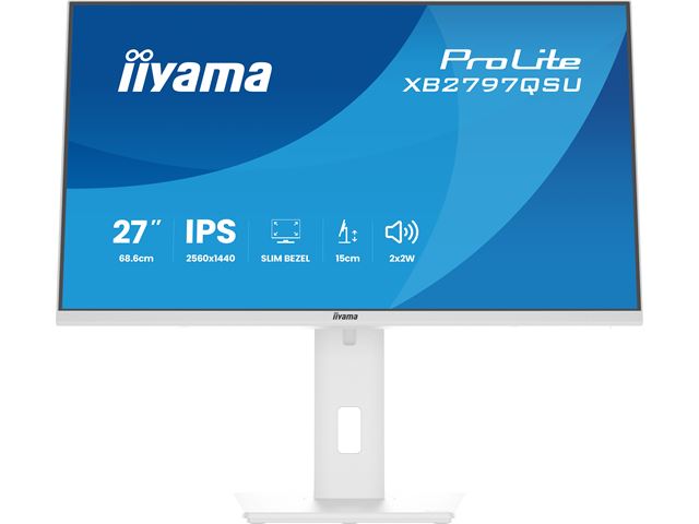 iiyama ProLite monitor XB2797QSU-W1 27" IPS, Height Adjustable, 2560x1440, 4-side slim bezel, 75hz, White, HDMI, Display Port, image 4