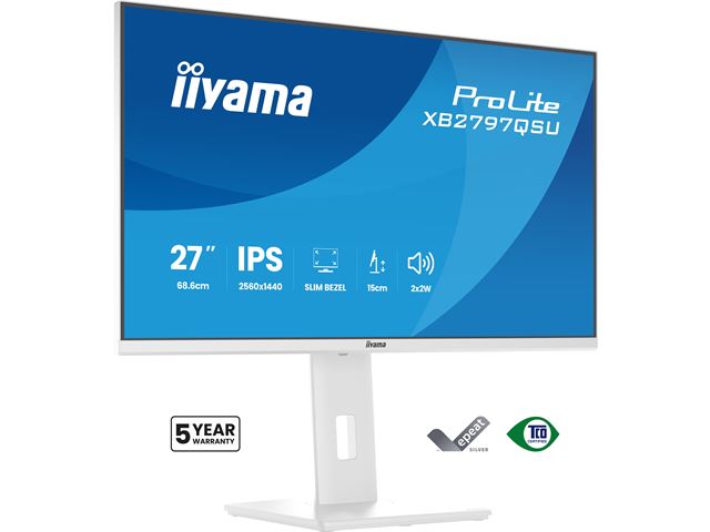 iiyama ProLite monitor XB2797QSU-W1 27" IPS, Height Adjustable, 2560x1440, 4-side slim bezel, 75hz, White, HDMI, Display Port, image 6