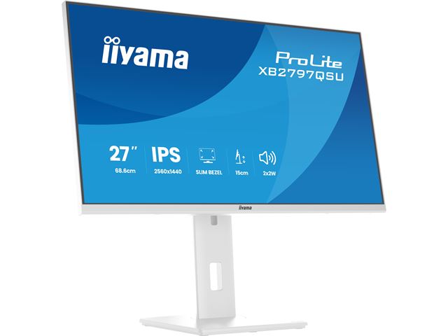 iiyama ProLite monitor XB2797QSU-W1 27" IPS, Height Adjustable, 2560x1440, 4-side slim bezel, 75hz, White, HDMI, Display Port, image 7