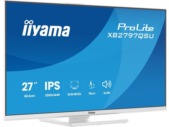 iiyama ProLite monitor XB2797QSU-W1 27" IPS, Height Adjustable, 2560x1440, 4-side slim bezel, 75hz, White, HDMI, Display Port, image 8