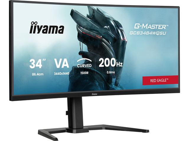 iiyama G-Master Red Eagle curved gaming monitor GCB3484WQSU-B2 34" Black, 3440 x 1440, 0.6ms, 200hz, FreeSync, HDMI, Display Port, Height Adjustable, Dual Mode image 1