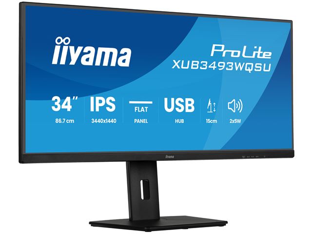 iiyama ProLite monitor XUB3493WQSU-B6 34" IPS with PiP, PBP, ultra-wide screen with HDMI and Height Adjustment image 1