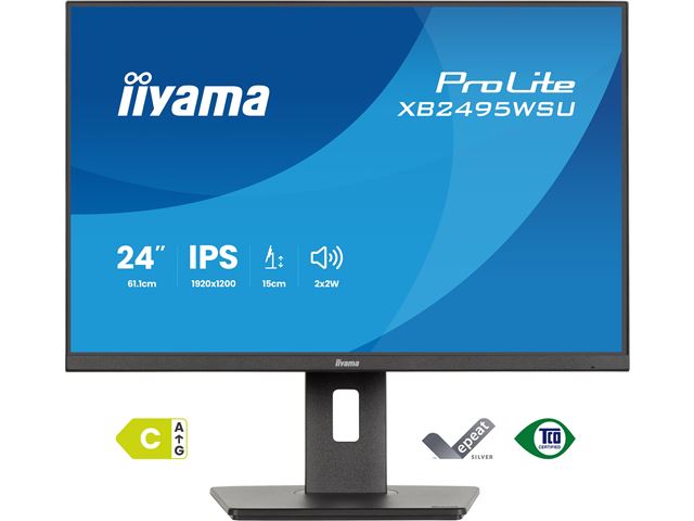iiyama Prolite monitor XB2495WSU-B1 24" IPS, WUXGA 1920 x 1200, Black, DP, HDMI, USB Hub, 99% sRGB, Height Adjustable image 0