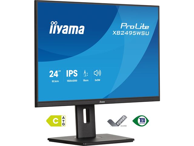 iiyama Prolite monitor XB2495WSU-B1 24" IPS, WUXGA 1920 x 1200, Black, DP, HDMI, USB Hub, 99% sRGB, Height Adjustable image 4