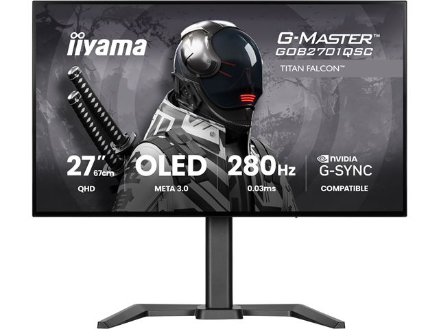 iiyama G-Master Titan Falcon gaming monitor GOB2701QSC-B1 27" with META3 OLED 4th generation panel, 2560x1440 res, 165Hz, 0.03ms, HDMI, Display Port, USB-C, USB Hub image 0