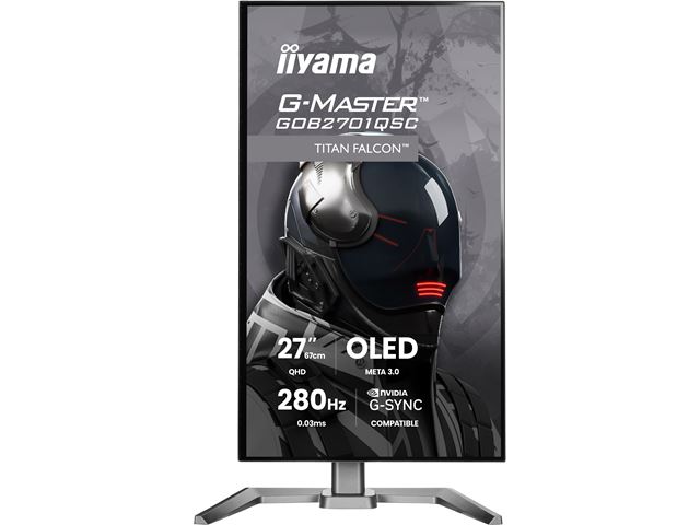 iiyama G-Master Titan Falcon gaming monitor GOB2701QSC-B1 27" with META3 OLED 4th generation panel, 2560x1440 res, 165Hz, 0.03ms, HDMI, Display Port, USB-C, USB Hub image 1