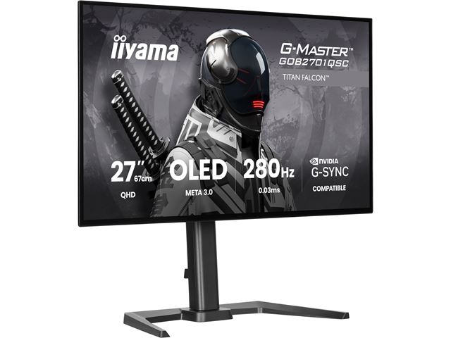 iiyama G-Master Titan Falcon gaming monitor GOB2701QSC-B1 27" with META3 OLED 4th generation panel, 2560x1440 res, 165Hz, 0.03ms, HDMI, Display Port, USB-C, USB Hub image 9