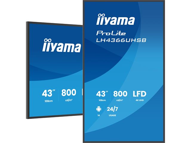 iiyama ProLite monitor LH4366UHSB-B1AG, 43"; IPS Professional Digital Signage display with 24/7, 4K UHD and 800cd high brightness, Android OS image 2