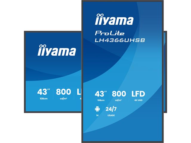 iiyama ProLite monitor LH4366UHSB-B1AG, 43"; IPS Professional Digital Signage display with 24/7, 4K UHD and 800cd high brightness, Android OS image 3