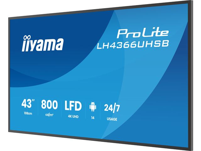 iiyama ProLite monitor LH4366UHSB-B1AG, 43"; IPS Professional Digital Signage display with 24/7, 4K UHD and 800cd high brightness, Android OS image 4