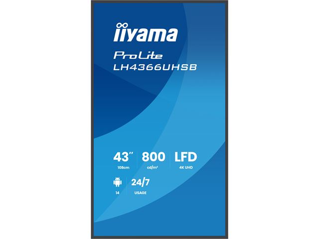 iiyama ProLite monitor LH4366UHSB-B1AG, 43"; IPS Professional Digital Signage display with 24/7, 4K UHD and 800cd high brightness, Android OS image 12