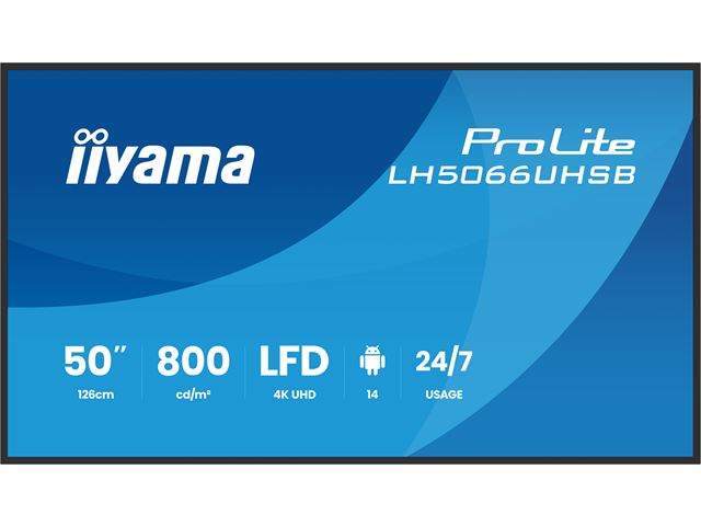 iiyama ProLite monitor LH5066UHSB-B1AG 50", Digital Signage, IPS, HDMI, 4K, 24/7, Landscape/Portrait, Media Player, 800cd/m² panel for illuminating communication, Anti-Glare image 0