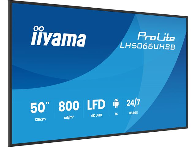 iiyama ProLite monitor LH5066UHSB-B1AG 50", Digital Signage, IPS, HDMI, 4K, 24/7, Landscape/Portrait, Media Player, 800cd/m² panel for illuminating communication, Anti-Glare image 2