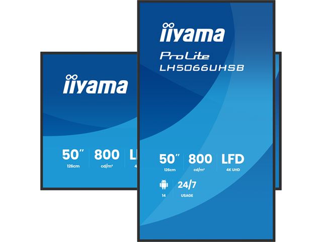 iiyama ProLite monitor LH5066UHSB-B1AG 50", Digital Signage, IPS, HDMI, 4K, 24/7, Landscape/Portrait, Media Player, 800cd/m² panel for illuminating communication, Anti-Glare image 4