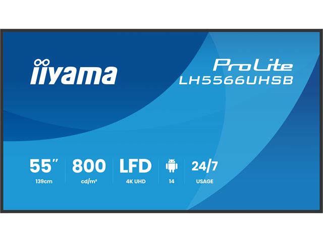 iiyama ProLite monitor LH5566UHSB-B1AG 50", Digital Signage, VA, HDMI, 4K, 24/7, Landscape/Portrait, Media Player, 800cd/m² panel for illuminating communication, Anti-Glare image 0