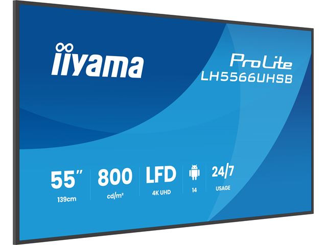 iiyama ProLite monitor LH5566UHSB-B1AG 50", Digital Signage, VA, HDMI, 4K, 24/7, Landscape/Portrait, Media Player, 800cd/m² panel for illuminating communication, Anti-Glare image 2