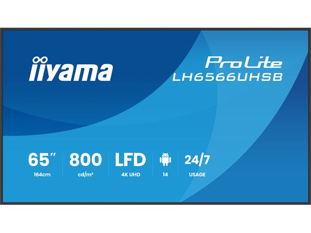 iiyama ProLite monitor LH6566UHSB-B1AG 65" Digital Signage, VA, HDMI, 4K, 24/7, Landscape/Portrait, Media Player, 800cd/m² panel for illuminating communication, Anti-Glare image 0