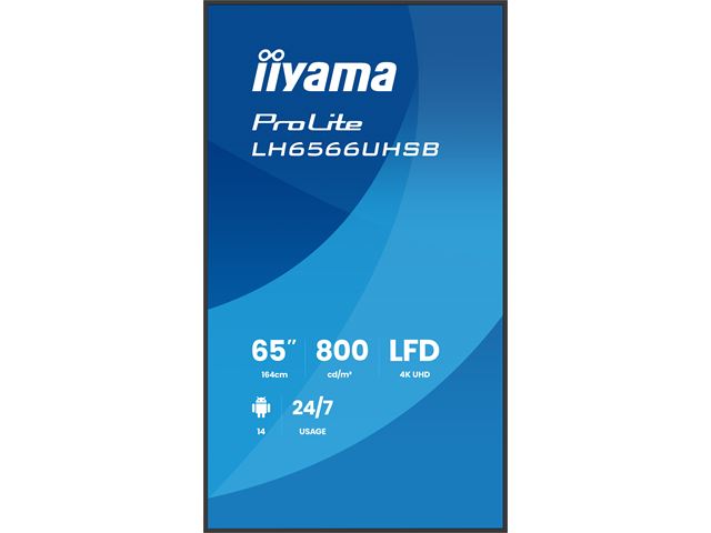 iiyama ProLite monitor LH6566UHSB-B1AG 65" Digital Signage, VA, HDMI, 4K, 24/7, Landscape/Portrait, Media Player, 800cd/m² panel for illuminating communication, Anti-Glare image 1