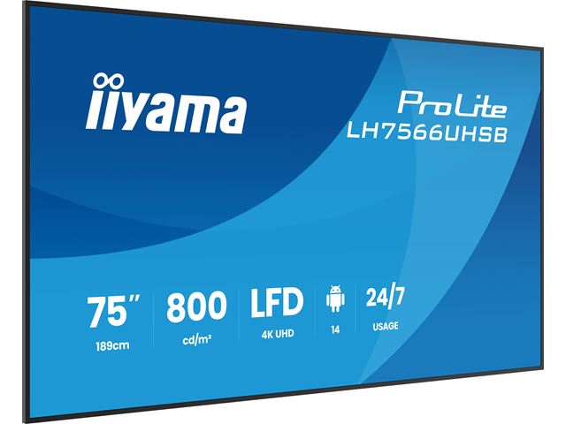 iiyama ProLite monitor LH7566UHSB-B1AG 75" Digital Signage, VA, HDMI, 4K, 24/7, Landscape/Portrait, Media Player, 800cd/m² panel for illuminating communication, Anti-Glare image 2