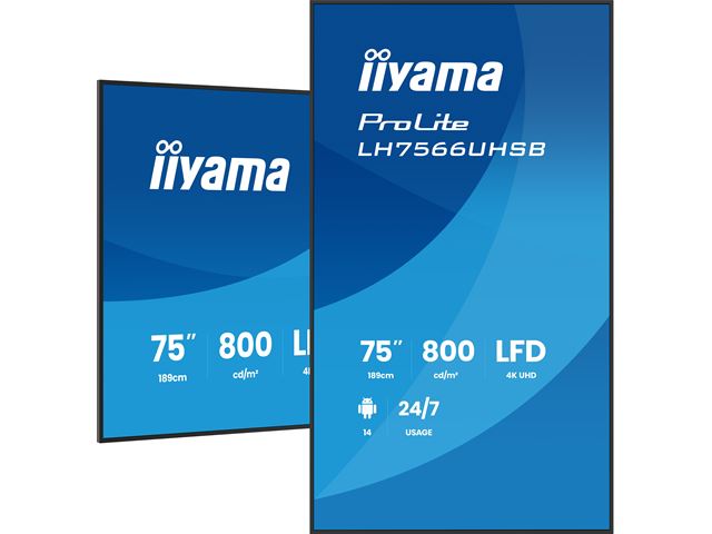 iiyama ProLite monitor LH7566UHSB-B1AG 75" Digital Signage, VA, HDMI, 4K, 24/7, Landscape/Portrait, Media Player, 800cd/m² panel for illuminating communication, Anti-Glare image 3