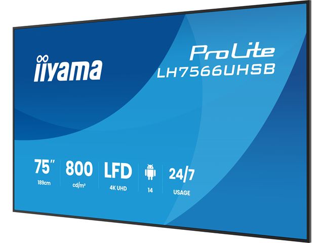 iiyama ProLite monitor LH7566UHSB-B1AG 75" Digital Signage, VA, HDMI, 4K, 24/7, Landscape/Portrait, Media Player, 800cd/m² panel for illuminating communication, Anti-Glare image 5