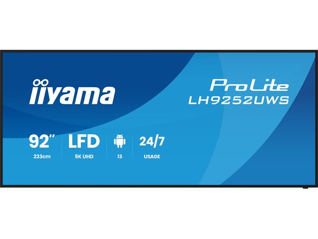 iiyama ProLite LH9252UWS-B1AG 92'' specialised 21:9 panoramic commercial signage, 24/7, 5K, VA, USB-C, landscape/portrait, OPS slot, Anti-Glare image 0