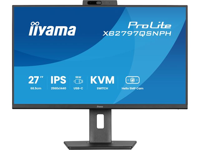 iiyama ProLite monitor XB2797QSNPH-B1 27" IPS, built-in Windows Hello camera and microphone, QHD resolution, KVM switch, Height Adjustable, 3-side borderless design image 0