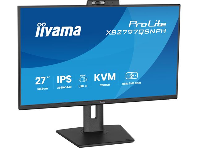 iiyama ProLite monitor XB2797QSNPH-B1 27" IPS, built-in Windows Hello camera and microphone, QHD resolution, KVM switch, Height Adjustable, 3-side borderless design image 2