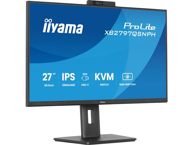 iiyama ProLite monitor XB2797QSNPH-B1 27" IPS, built-in Windows Hello camera and microphone, QHD resolution, KVM switch, Height Adjustable, 3-side borderless design image 3