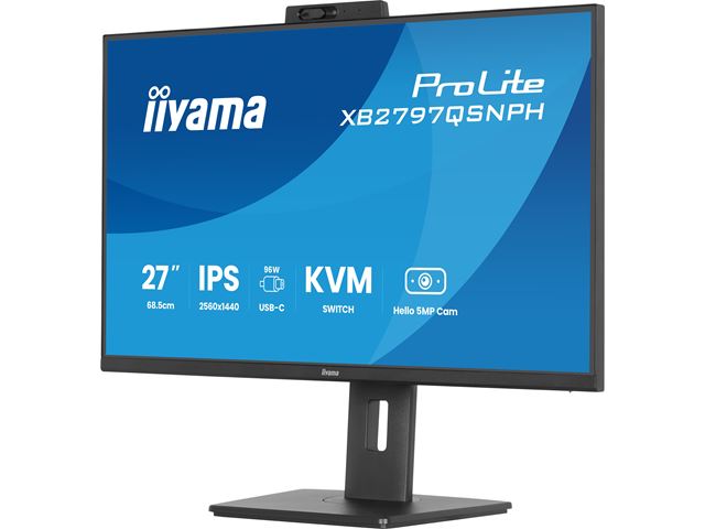 iiyama ProLite monitor XB2797QSNPH-B1 27" IPS, built-in Windows Hello camera and microphone, QHD resolution, KVM switch, Height Adjustable, 3-side borderless design image 4