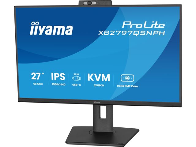 iiyama ProLite monitor XB2797QSNPH-B1 27" IPS, built-in Windows Hello camera and microphone, QHD resolution, KVM switch, Height Adjustable, 3-side borderless design image 5