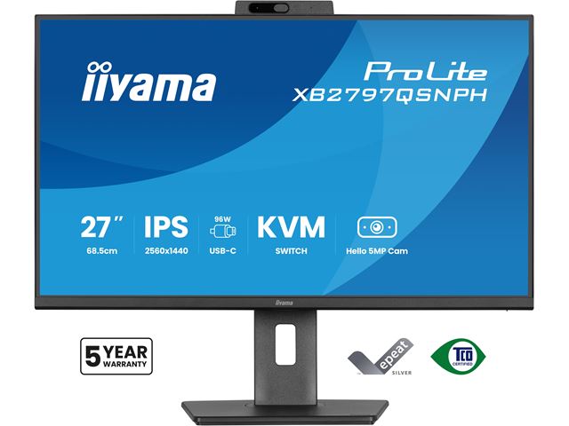 iiyama ProLite monitor XB2797QSNPH-B1 27" IPS, built-in Windows Hello camera and microphone, QHD resolution, KVM switch, Height Adjustable, 3-side borderless design image 24