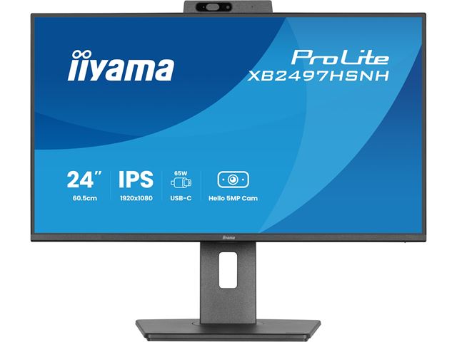iiyama ProLite monitor XB2497HSNH-B1 24" IPS, Full HD, built-in 5MP Windows Hello camera and microphone, HDMI, Display Port, USB-C dock, Ergonomic Height Adjustable. image 1