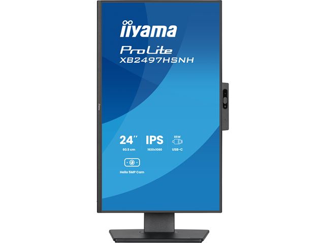 iiyama ProLite monitor XB2497HSNH-B1 24" IPS, Full HD, built-in 5MP Windows Hello camera and microphone, HDMI, Display Port, USB-C dock, Ergonomic Height Adjustable. image 2