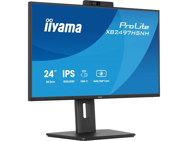 iiyama ProLite monitor XB2497HSNH-B1 24" IPS, Full HD, built-in 5MP Windows Hello camera and microphone, HDMI, Display Port, USB-C dock, Ergonomic Height Adjustable. image 4