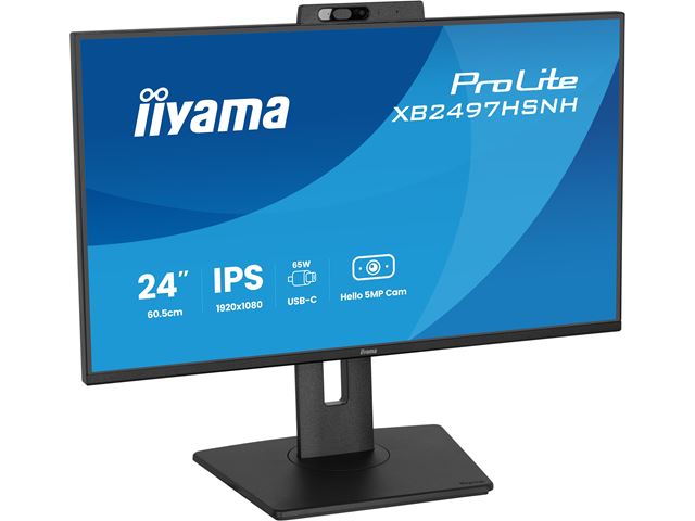 iiyama ProLite monitor XB2497HSNH-B1 24" IPS, Full HD, built-in 5MP Windows Hello camera and microphone, HDMI, Display Port, USB-C dock, Ergonomic Height Adjustable. image 5