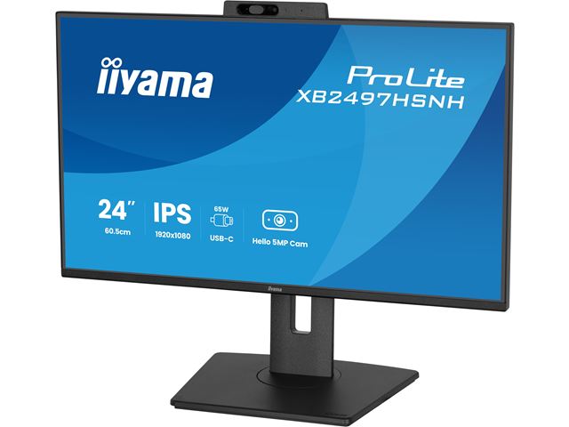 iiyama ProLite monitor XB2497HSNH-B1 24" IPS, Full HD, built-in 5MP Windows Hello camera and microphone, HDMI, Display Port, USB-C dock, Ergonomic Height Adjustable. image 7