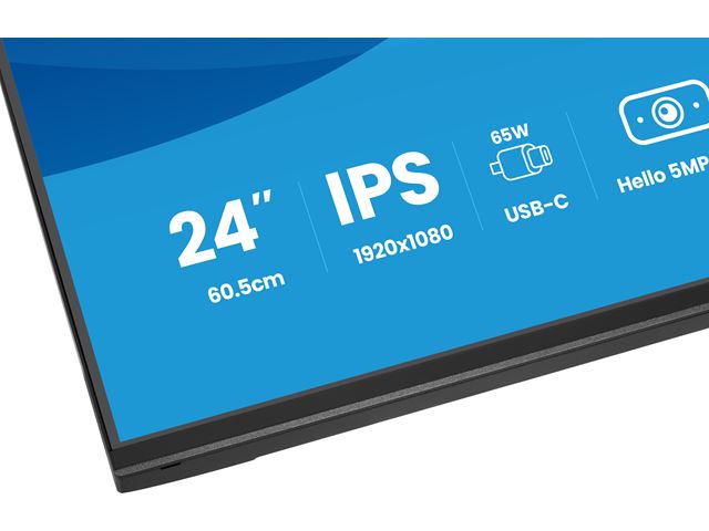 iiyama ProLite monitor XB2497HSNH-B1 24" IPS, Full HD, built-in 5MP Windows Hello camera and microphone, HDMI, Display Port, USB-C dock, Ergonomic Height Adjustable. image 11