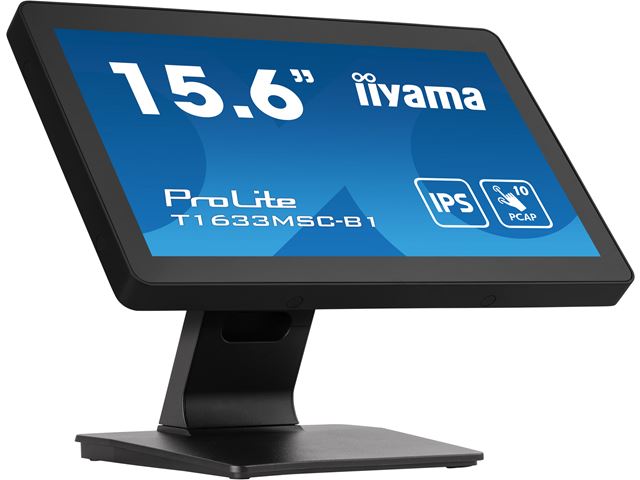 iiyama ProLite monitor T1633MSC-B1 15.6", IPS, Projective Capacitive 10pt touch, edge to edge glass, speakers, HDMI, DisplayPort, scratch resistant image 1